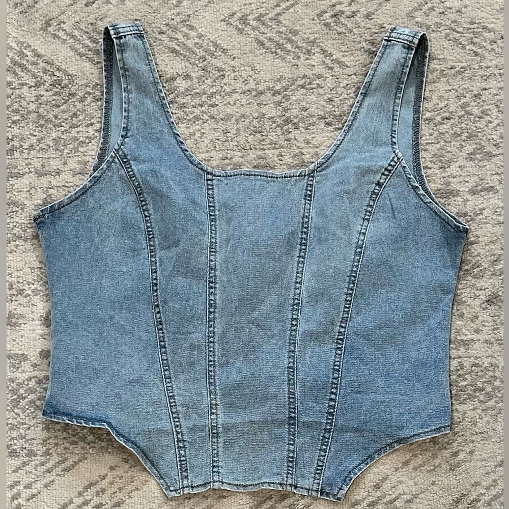 Back Zipper Denim Top